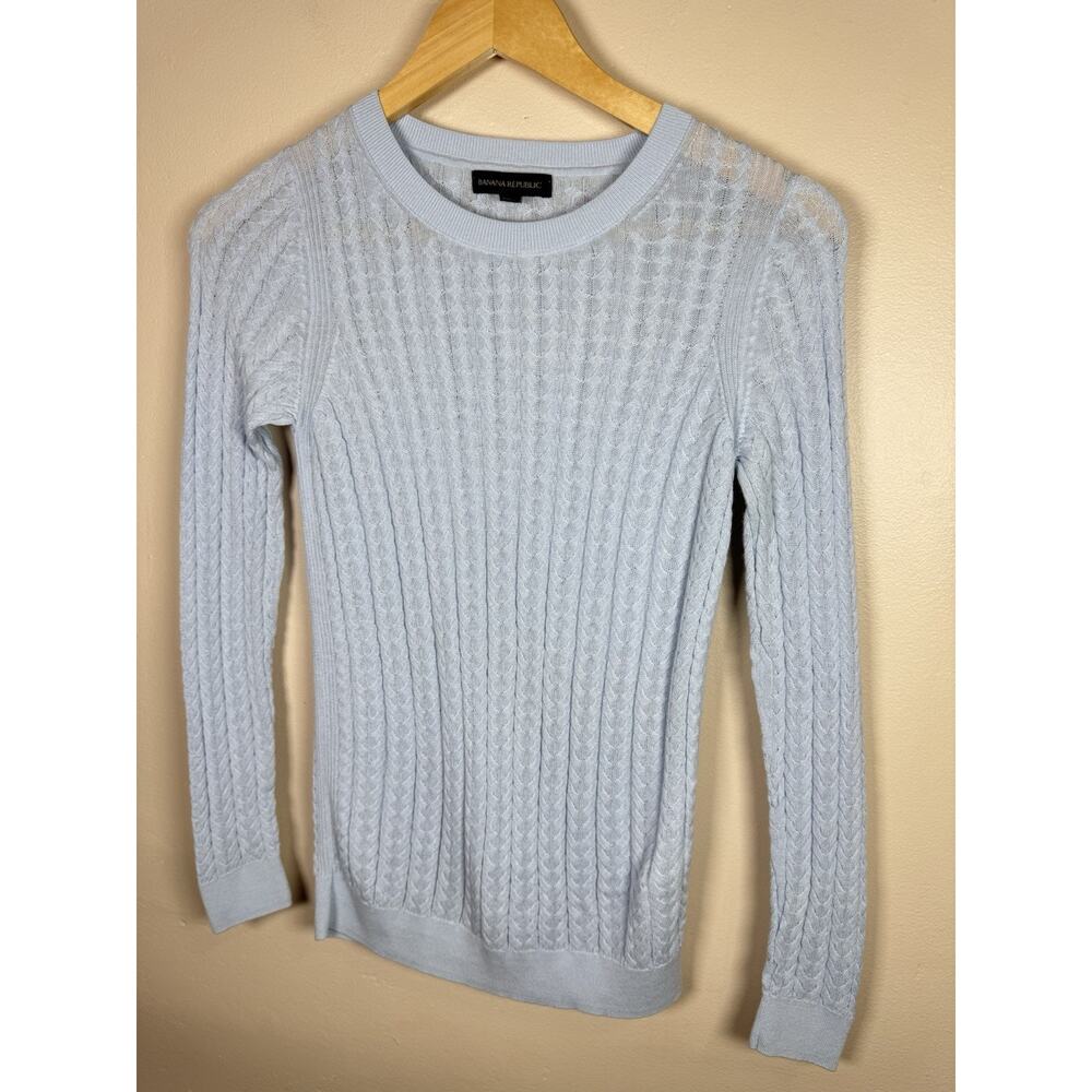 Banana Republic Womens Cable Knit Sweater Lightweight Cotton Blend Blue XS